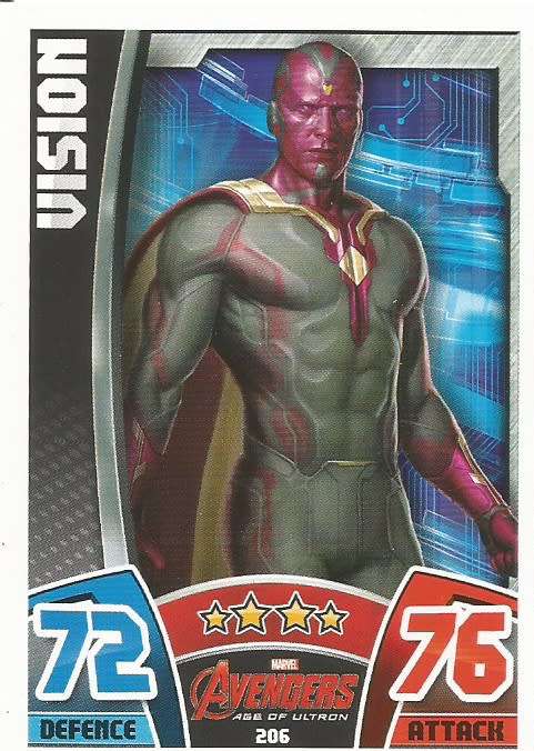 VISION -  TOPPS `HERO ATTAX AVENGERS` 2015 - `MOVIE CARD` TRADING CARD 206