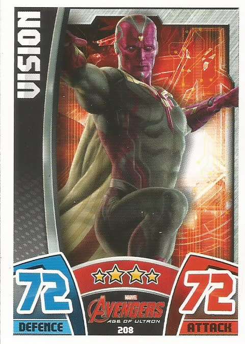 VISION -  TOPPS `HERO ATTAX AVENGERS` 2015 - `MOVIE CARD` TRADING CARD 208