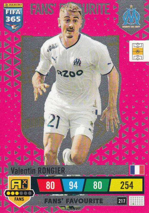 VALENTIN RONGIER - PANINI `FIFA 365 COLLECTION` 2023 - `FANS FAVORITE` FOIL TRADING CARD 217