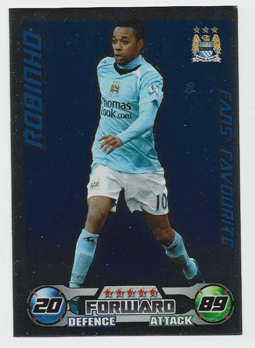 ROBINHO - TOPPS`MATCH ATTAX EXTRA`2008/09 -`FANS FAVOURITE` FOIL TRADING CARD