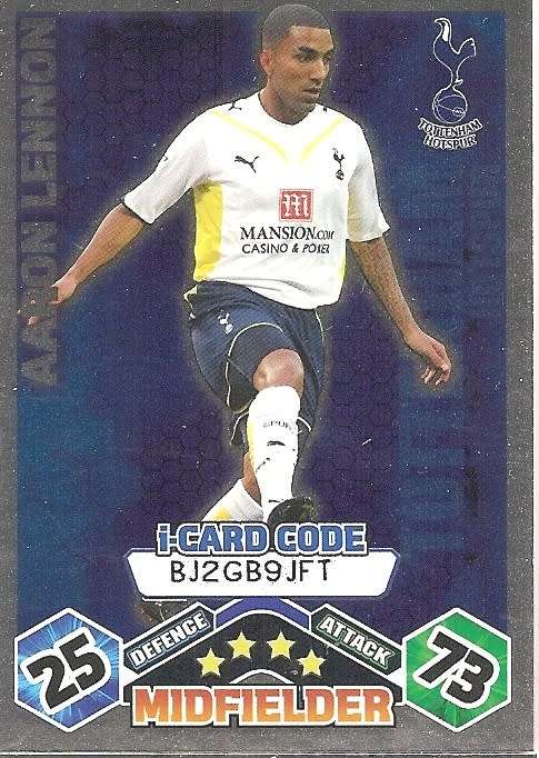 AARON LENNON - TOPPS `MATCH ATTAX` 2009/10 - FOIL `I CARD` TRADING CARD