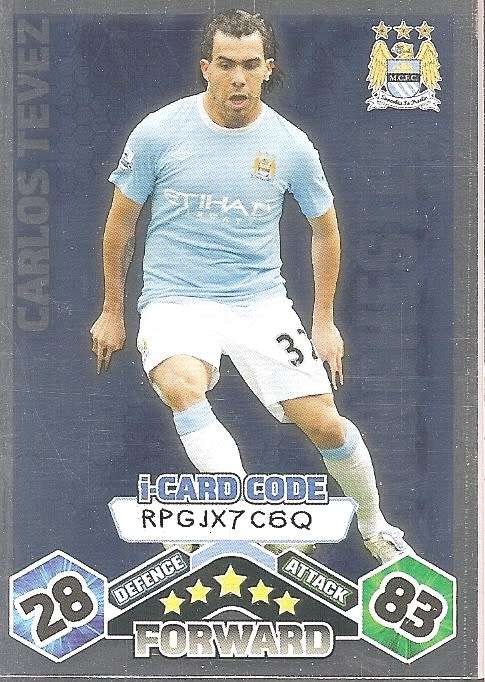 CARLOS TEVEZ - TOPPS `MATCH ATTAX` 2009/10 - FOIL `I CARD` TRADING CARD