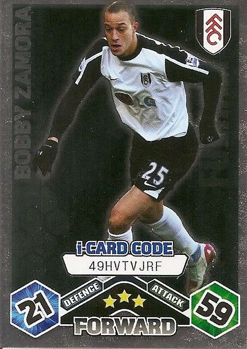 BOBBY ZAMORA - TOPPS`MATCH ATTAX EXTRA`2009/10 - FOIL `I CARD` TRADING CARD