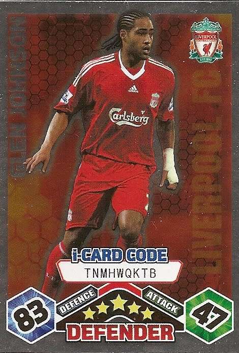 GLEN JOHNSON (Liverpool) - TOPPS`MATCH ATTAX EXTRA`2009/10 - FOIL `I CARD` TRADING CARD