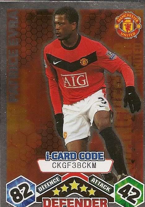 PATRICE EVRA (Man United) - TOPPS`MATCH ATTAX EXTRA`2009/10 - FOIL `I CARD` TRADING CARD
