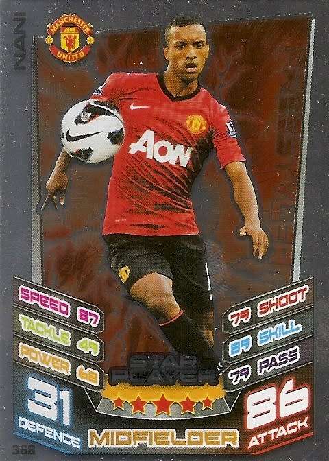 NANI (Man. United) - TOPPS `MATCH ATTAX` 2012/2013 - FOIL `STAR PLAYER` TRADING CARD