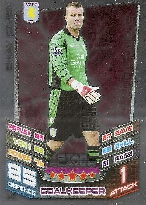 SHAY GIVEN - TOPPS `MATCH ATTAX` 2012/2013 - FOIL `STAR PLAYER` TRADING CARD