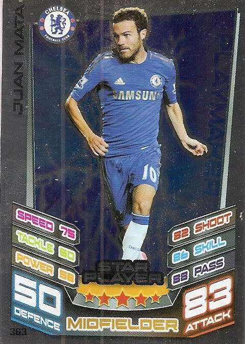 JUAN MATA - TOPPS `MATCH ATTAX` 2012/2013 - FOIL `STAR PLAYER` TRADING CARD