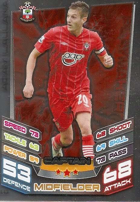 ADAM LALLANA - TOPPS `MATCH ATTAX EXTRA` 2012/2013 - FOIL `CAPTAIN` TRADING CARD