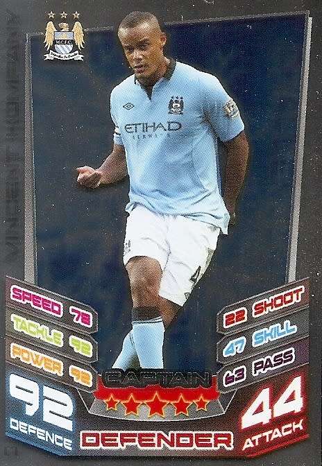 VINCENT KOMPANY - TOPPS `MATCH ATTAX EXTRA` 2012/2013 - FOIL `CAPTAIN` TRADING CARD
