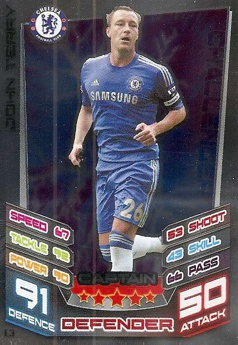 JOHN TERRY - TOPPS `MATCH ATTAX EXTRA` 2012/2013 - FOIL `CAPTAIN` TRADING CARD