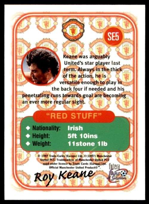 ROY KEANE - MAN. UNITED `Futera Fans Selection 1997`  - `EMBOSSED` TRADING CARD SE5