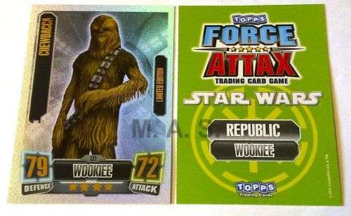 CHEWBACCA - TOPPS `STAR WARS FORCE ATTAX SERIES II 2010  - RARE `LIMITED EDITION` CARD L1 - GERMAN