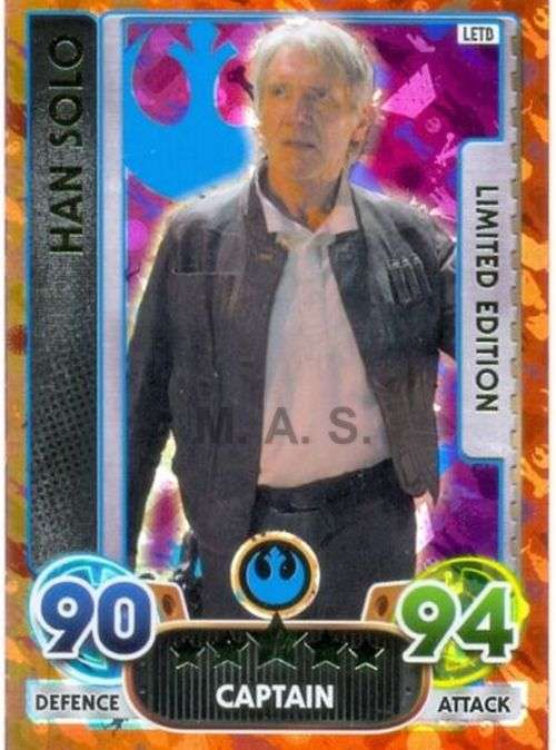 HAN SOLO - TOPPS `STAR WARS FORCE ATTAX EXTRA 2016 - RARE `LIMITED EDITION` TRADING CARD LETB