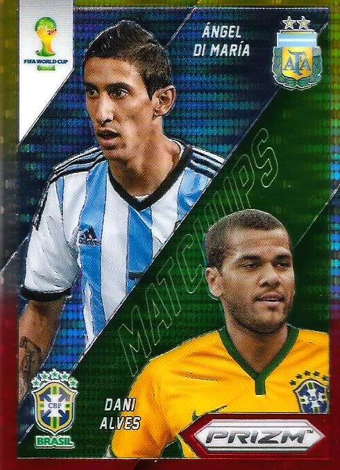 ANGEL DI MARIA/ALVES - WORLD CUP 2014 PANINI `PRIZM` - YELLOW/RED `MATCH UP` PRIZM CARD 28