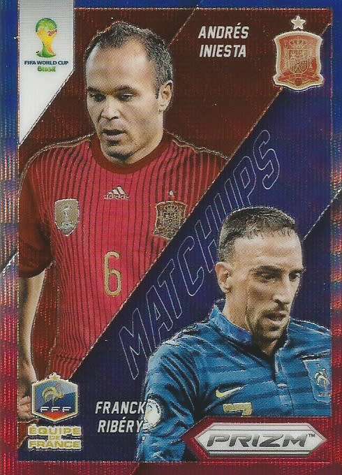 ANDRES INIESTA/RIBBERY - WORLD CUP 2014 PANINI `PRIZM` - BLUE/RED WAVE `MATCH UP`s` CARD 24