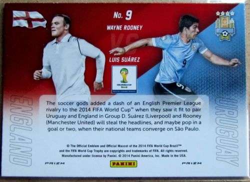 LUIS SUAREZ/ROONEY - WORLD CUP 2014 PANINI PRIZM - RED/WHITE/BLUE MOSAIC `MATCH UP`s` TRADING CARD 9