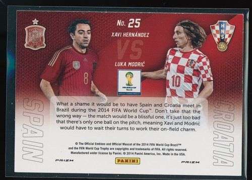 LUKA MODRIC/XAVI - WORLD CUP 2014 PANINI PRIZM - RED/WHITE/BLUE MOSAIC `MATCH UP`s` TRADING CARD 25