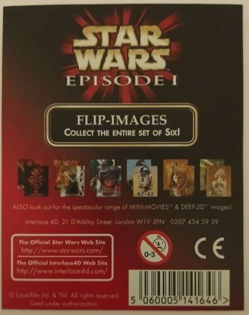 R2 D2 - STAR WARS `EPISODE 1` LUCASFILM - RARE `FLIP-IMAGES` 3D INSERT CARD
