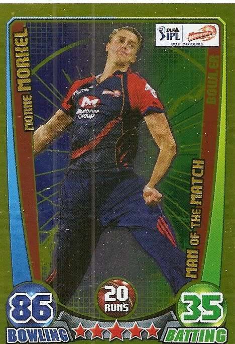 MORNE MORKEL - TOPPS `CRICKET ATTAX` 2012 - GOLD `MAN of the MATCH` TRADING CARD