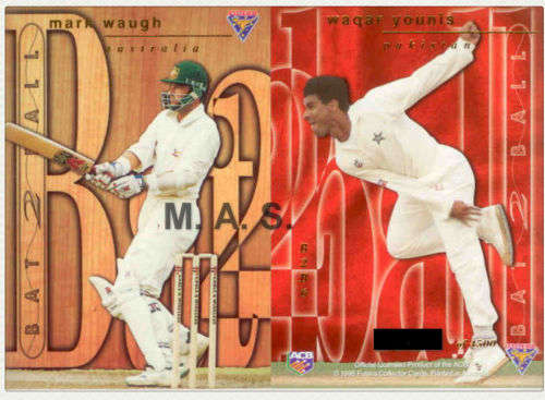 MARK WAUGH/WAQAR YOUNIS - 1996 FUTERA CRICKET COLLECTION - `BAT to BALL` FOIL CARD B2B6 2072 of 4500