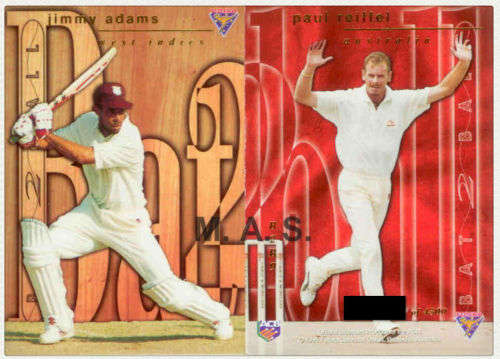 JIMMY ADAMS/PAUL REIFFEL - 1996 FUTERA CRICKET COLLECTION - `BAT to BALL` FOIL CARD B2B9 349 of 4500