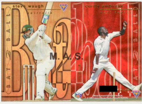 STEVE WAUGH/CURTLY AMBROSE - 1996 FUTERA CRICKET - `BAT to BALL` FOIL CARD B2B1 94 of 4500