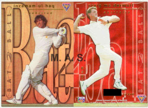 UL-HAQ/CRAIG McDERMOTT - 1996 FUTERA CRICKET COLLECTION - `BAT to BALL` FOIL CARD B2B7 2642 of 4500