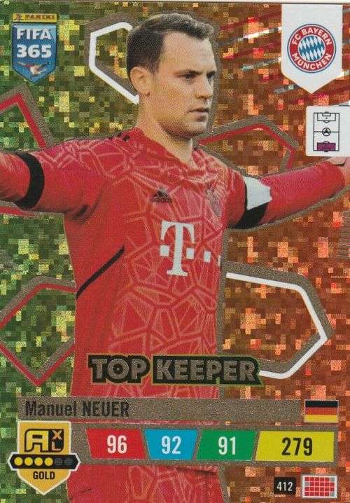 MANUEL NEUER - PANINI `FIFA 365 COLLECTION` 2023 - GOLD `TOP KEEPER` FOIL TRADING CARD 412