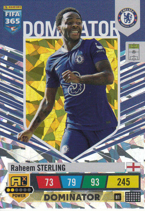 RAHEEM STERLING - PANINI `FIFA 365 COLLECTION` 2023 - `DOMINATOR` FOIL TRADING CARD 81