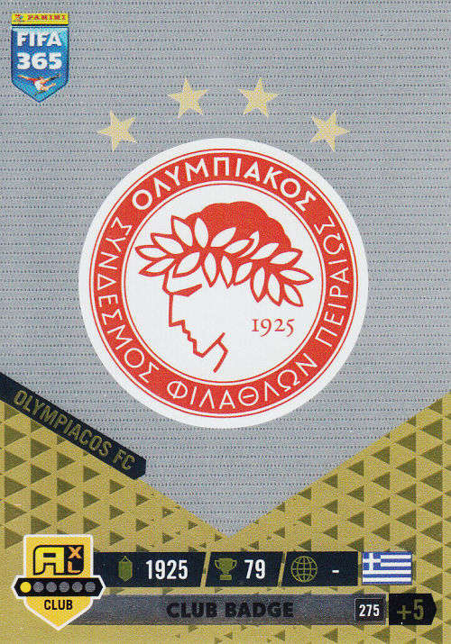 OLYMPIACOS FC - PANINI `FIFA 365 COLLECTION` 2023 - `CLUB BADGE` FOIL TRADING CARD 275