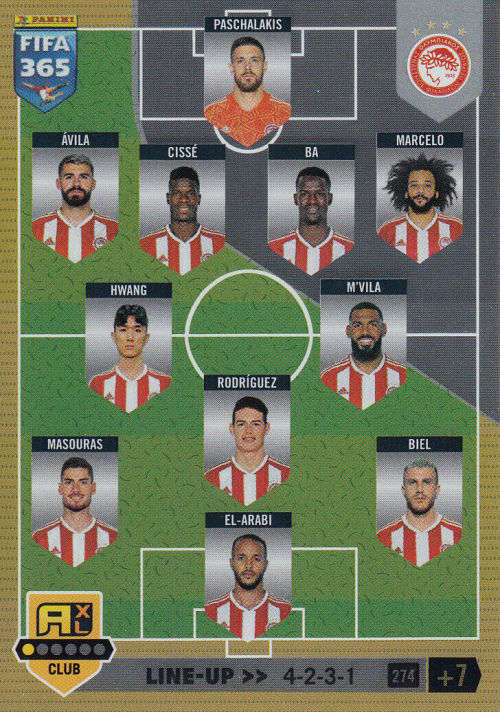 OLYMPIACOS FC - PANINI `FIFA 365 COLLECTION` 2023 - `TEAM LINE UP` FOIL TRADING CARD 274