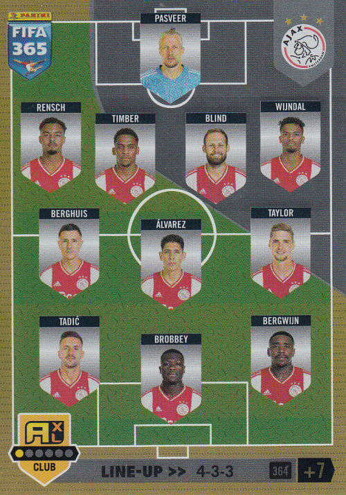 AJAX  - PANINI `FIFA 365 COLLECTION` 2023 - `TEAM LINE UP` FOIL TRADING CARD 364