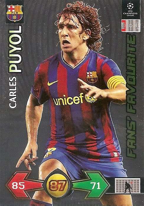 CARLES PUYOL - PANINI `CHAMPIONS LEAGUE S/STRIKES 2009/10` - FOIL `FANS FAVOURITE` TRADING CARD