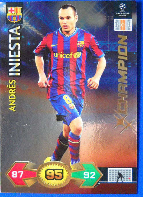ANDRES INIESTA - PANINI `CHAMPIONS LEAGUE S/STRIKES 2009/10` - RARE `CHAMPION`TRADING  CARD
