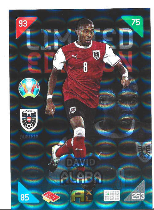 DAVID ALABA -  `PANINI EURO 2020` 2021 KICK OFF - FOIL `LIMITED EDITION` TRADING CARD