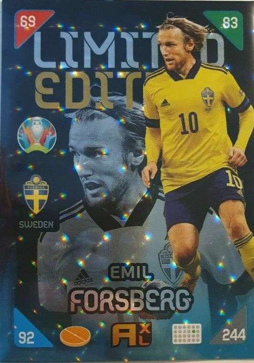 EMIL FORSBERG -  `PANINI EURO 2020` 2021 KICK OFF - FOIL `LIMITED EDITION` TRADING CARD