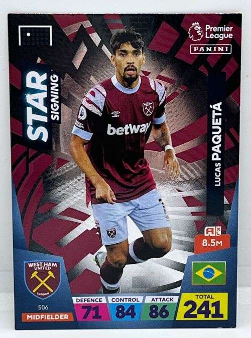 LUCAS PAQUETA - PANINI  English Premier League 2022/23 - `STAR SIGNING` TRADING CARD 506