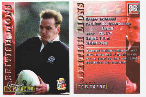 GREGOR TOWNSEND - RUGBY 1997 COLLECTION by PANINI - VERY RARE `BASE` TRADING CARD 96