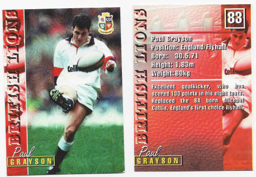 PAUL GRAYSON - RUGBY 1997 COLLECTION by PANINI - RARE `BASE` TRADING CARD 83