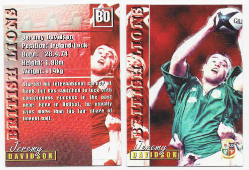 JEREMY DAVIDSON - RUGBY 1997 COLLECTION by PANINI - RARE `BASE` TRADING CARD 80
