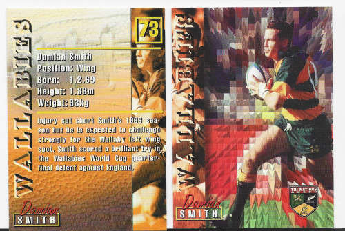 DAMIEN SMITH - RUGBY 1997 COLLECTION by PANINI - RARE `BASE` TRADING CARD 73