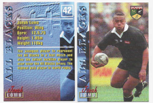 JONAH LOMU - RUGBY 1997 COLLECTION by PANINI - RARE `BASE` TRADING CARD 42