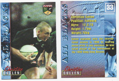 CHRISTIAN CULLEN - RUGBY 1997 COLLECTION by PANINI - RARE `BASE` TRADING CARD 33