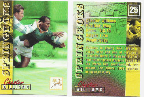 CHESTER WILLIAMS - RUGBY 1997 COLLECTION by PANINI - `BASE` TRADING CARD 25