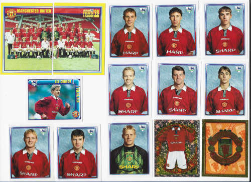MANCHESTER UNITED FC - MERLIN Premier League Sticker collection 1998 - TEAM SET of 25 `STICKERS`