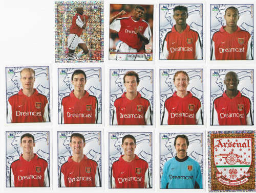ARSENAL FC - MERLIN Premier League sticker collection 2001 - TEAM SET of 14`STICKERS`