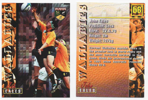 JOHN EALES - RUGBY 1997 COLLECTION by PANINI - RARE `BASE` TRADING CARD 56