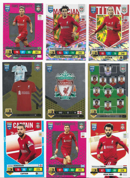 LIVERPOOL FC - PANINI `FIFA 365 COLLECTION` 2023 - TEAM LOT of 18 TRADING CARDS