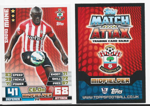 SADIO MANE (Southampton) - TOPPS `MATCH ATTAX PREMIER LEAGUE` 2014/15 - ROOKIE`BASE` TRADING CARD